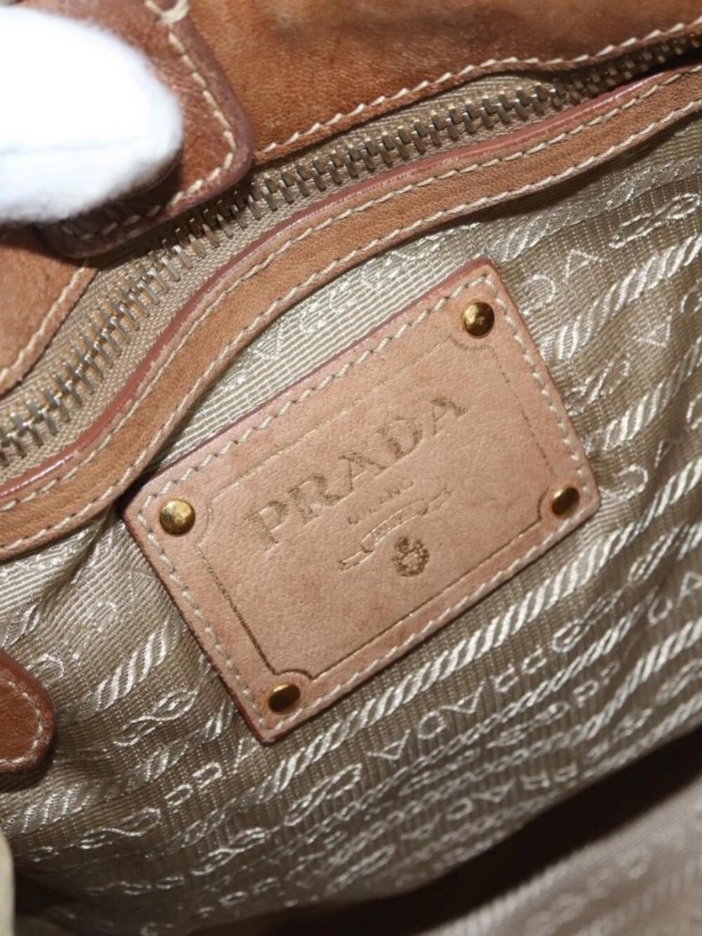 PRADA Tote Bag Nylon Beige Gold Auth bs32789 - Picture 11 of 16
